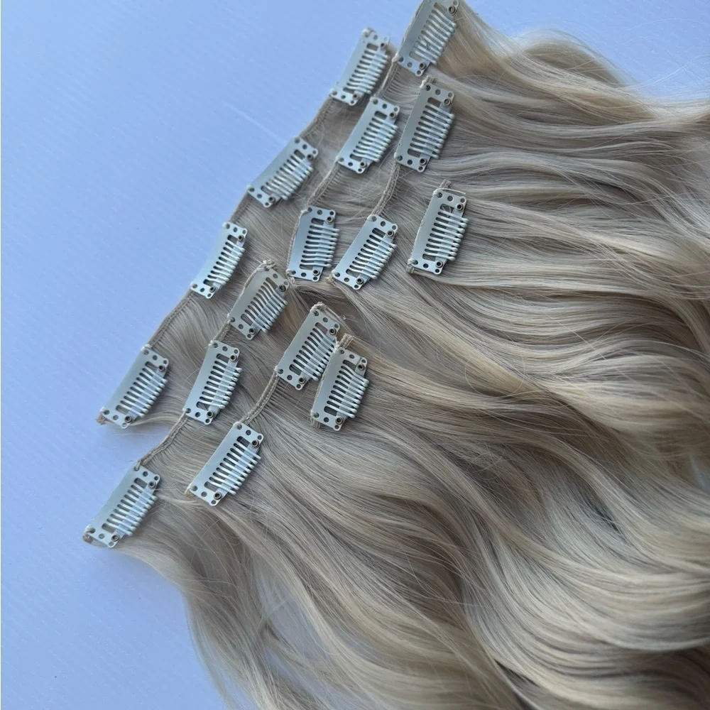 Extra light Blonde Water Wave hair extensions Clip ins - Picture 9 of 11